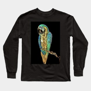 GOLD BLUE GREEN TROPICAL PARROT MACAW EXOTIC PALM POSTER PRINT Long Sleeve T-Shirt